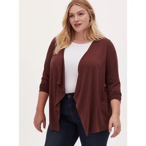 Torrid Super Soft Slub Knit Drape Front Cardigan - Rust Brown - Size 2X